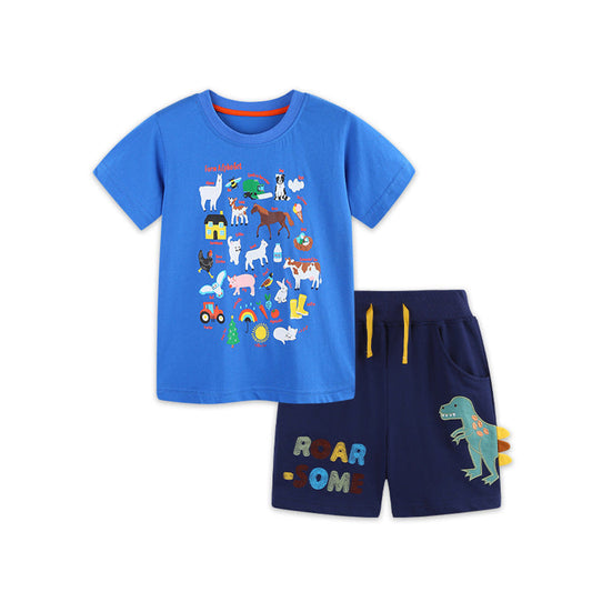 MyKids-USA® Baby Kids Boys Short Sleeves Cartoon Pattern T-shirt and Shorts Clothing Set