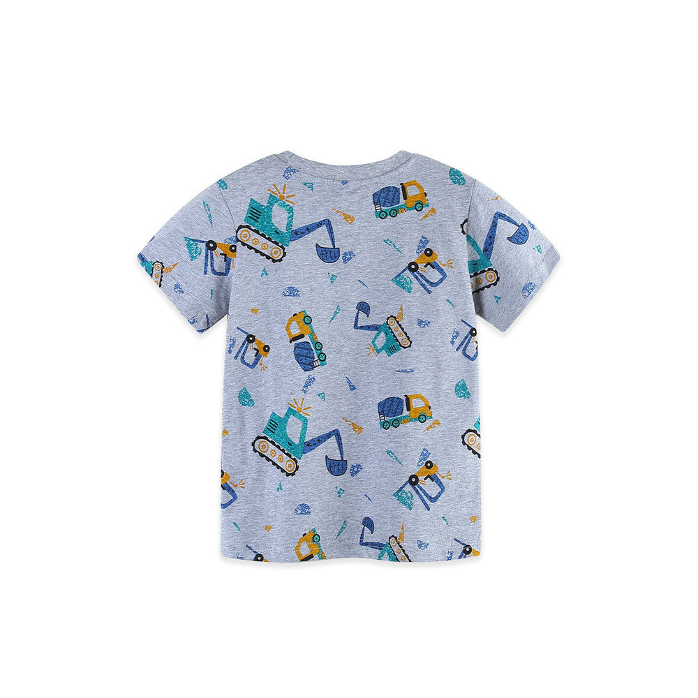MyKids-USA® Summer Boys’ Cartoon Pattern Grey T-shirt in European and American Style