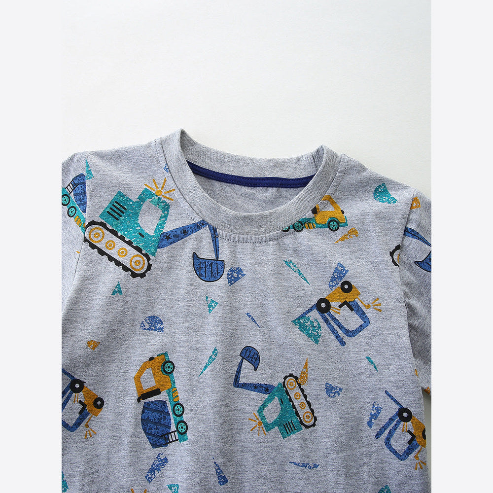 MyKids-USA® Summer Boys’ Cartoon Pattern Grey T-shirt in European and American Style