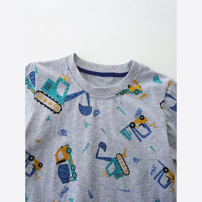 MyKids-USA® Summer Boys’ Cartoon Pattern Grey T-shirt in European and American Style