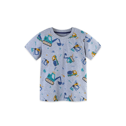 MyKids-USA® Summer Boys’ Cartoon Pattern Grey T-shirt in European and American Style