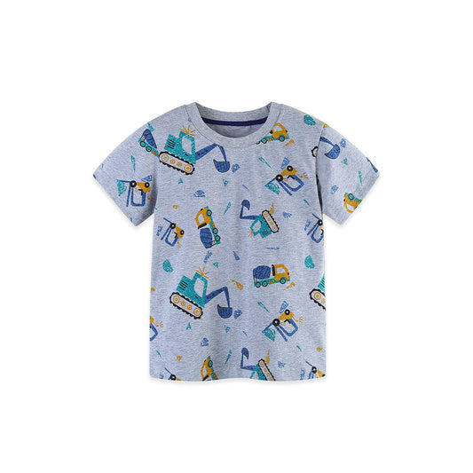 MyKids-USA® Boys’ Cartoon Pattern Grey T-shirt in European and American Style