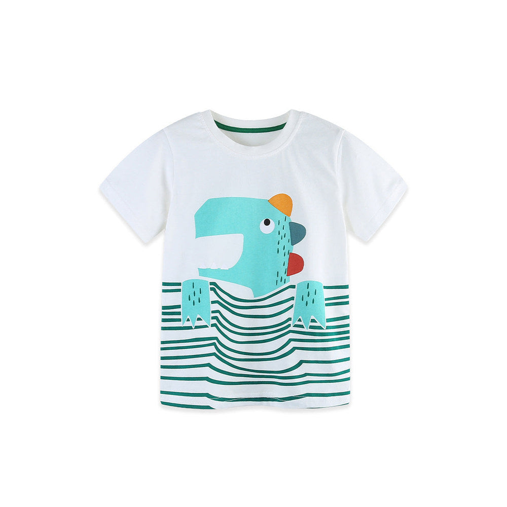 MyKids-USA® Summer Boys’ Cartoon Pattern Striped T-shirt in European and American Style