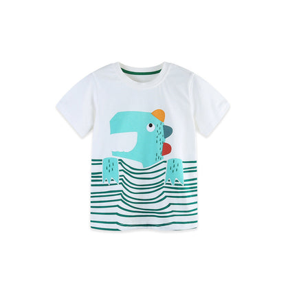 MyKids-USA® Summer Boys’ Cartoon Pattern Striped T-shirt in European and American Style