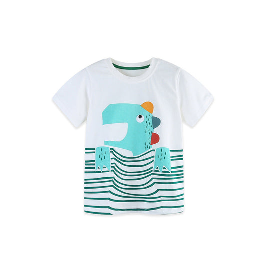 MyKids-USA® Boys’ Cartoon Pattern Striped T-shirt in European and American Style