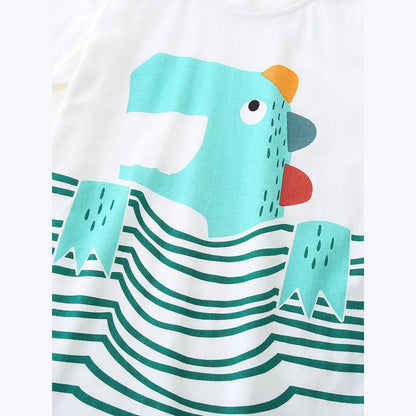 MyKids-USA® Summer Boys’ Cartoon Pattern Striped T-shirt in European and American Style