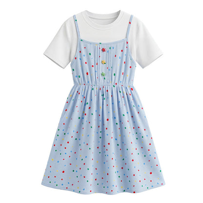 MyKids-USA® Summer Arrival Short Sleeves Polka Dots Pattern Dress for Stylish Girls
