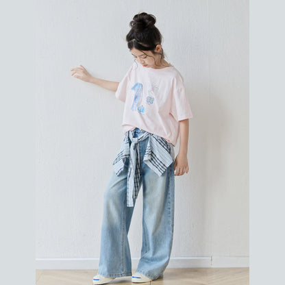 MyKids-USA® Summer Girls’ Cartoon and Letters Pattern Casual T-shirt in European and American Style