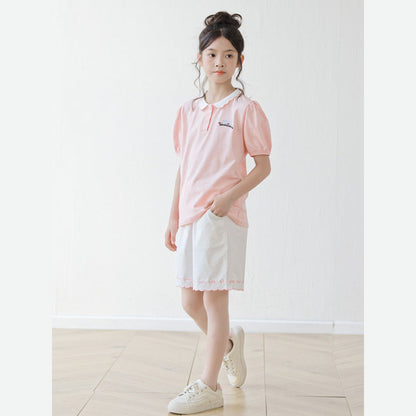MyKids-USA® Arrival Summer Baby Kids Girls Short Sleeves Embroidered Pattern Polo Shirt and Shorts Sets