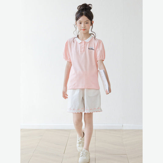 MyKids-USA® Baby Kids Girls Short Sleeves Embroidered Pattern Polo Shirt and Shorts Sets