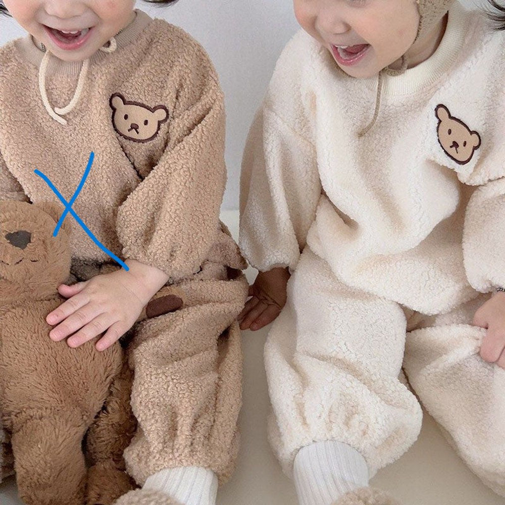 MyKids-USA® Winter Baby Kids Unisex Long Sleeves Casual Fluffy Teddy Bear Pattern Pullover and Pants Clothing Set