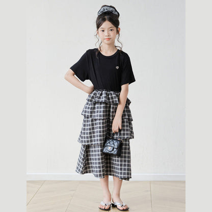 MyKids-USA® Summer Arrival Short Sleeves Color Patchwork Dress for Stylish Girls