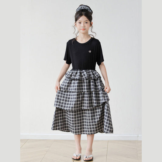 MyKids-USA® Short Sleeves Color Patchwork Dress for Stylish Girls