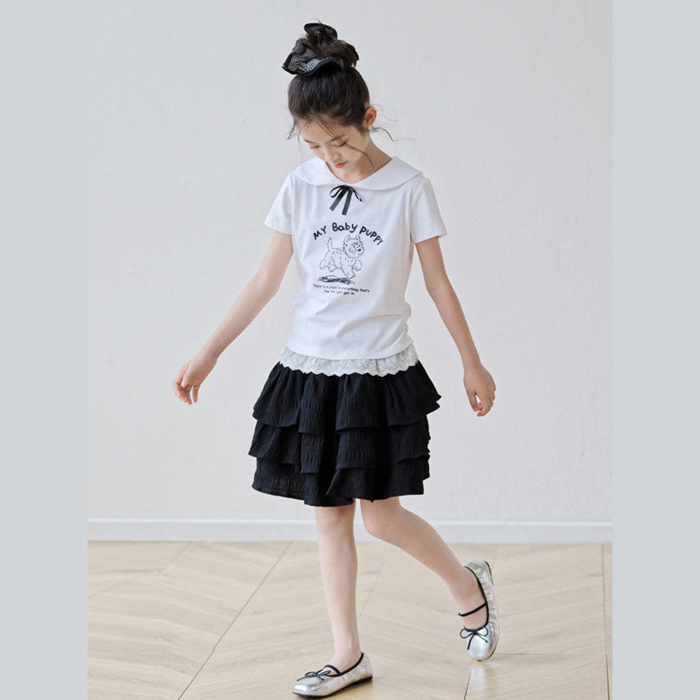 MyKids-USA® Arrival Summer Baby Kids Girls Short Sleeves Puppy Pattern T-Shirt and Black Skirt Sets