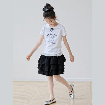 MyKids-USA® Arrival Summer Baby Kids Girls Short Sleeves Puppy Pattern T-Shirt and Black Skirt Sets