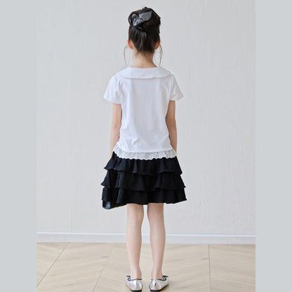 MyKids-USA® Arrival Summer Baby Kids Girls Short Sleeves Puppy Pattern T-Shirt and Black Skirt Sets