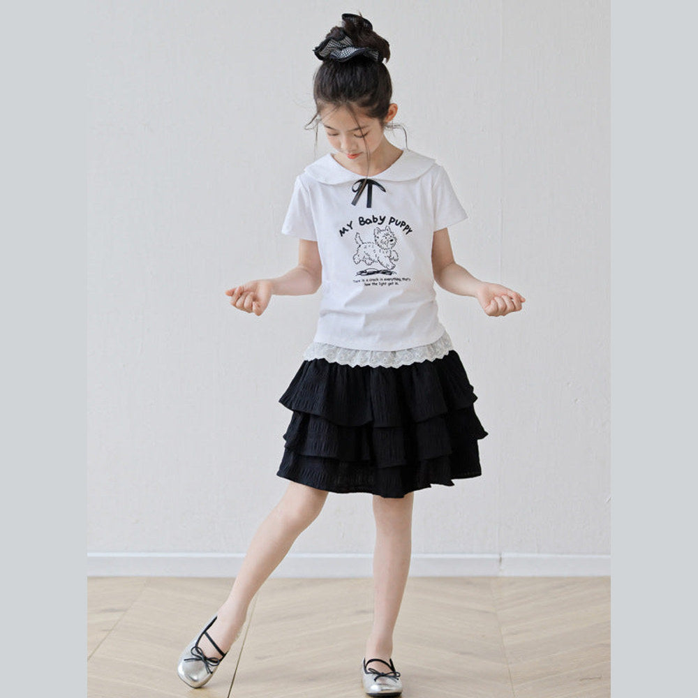MyKids-USA® Arrival Summer Baby Kids Girls Short Sleeves Puppy Pattern T-Shirt and Black Skirt Sets