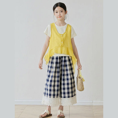 MyKids-USA® Arrival Summer Baby Kids Girls Short Sleeves Color Patchwork T-shirt and Plaid Pants