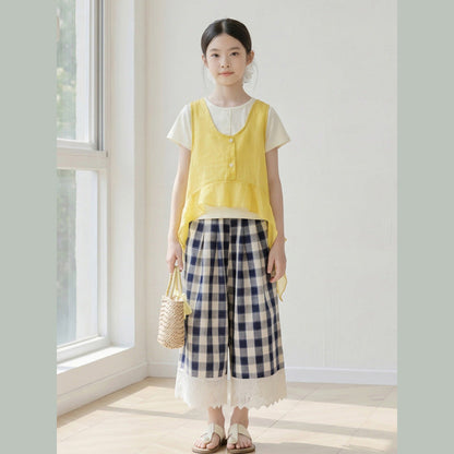 MyKids-USA® Arrival Summer Baby Kids Girls Short Sleeves Color Patchwork T-shirt and Plaid Pants