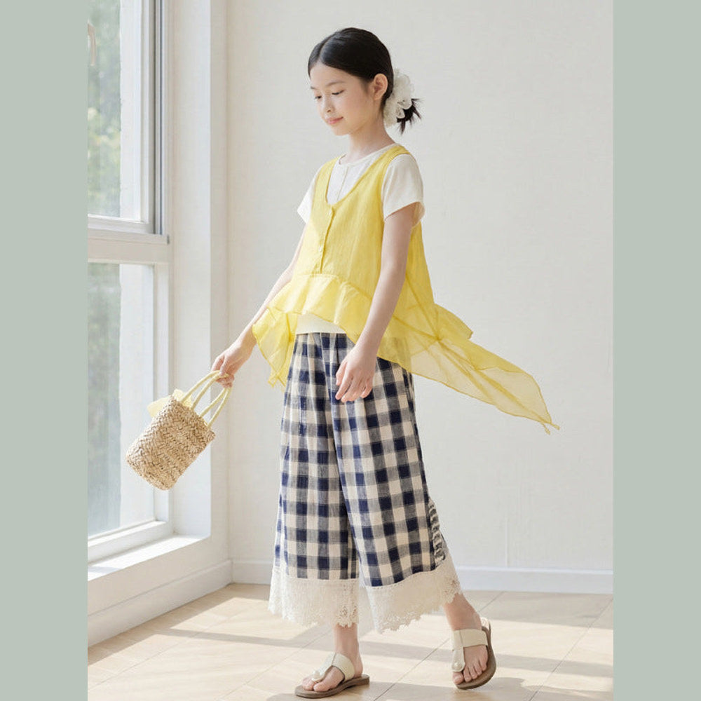 MyKids-USA® Arrival Summer Baby Kids Girls Short Sleeves Color Patchwork T-shirt and Plaid Pants