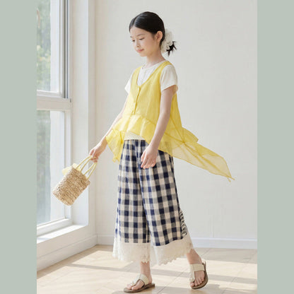 MyKids-USA® Arrival Summer Baby Kids Girls Short Sleeves Color Patchwork T-shirt and Plaid Pants