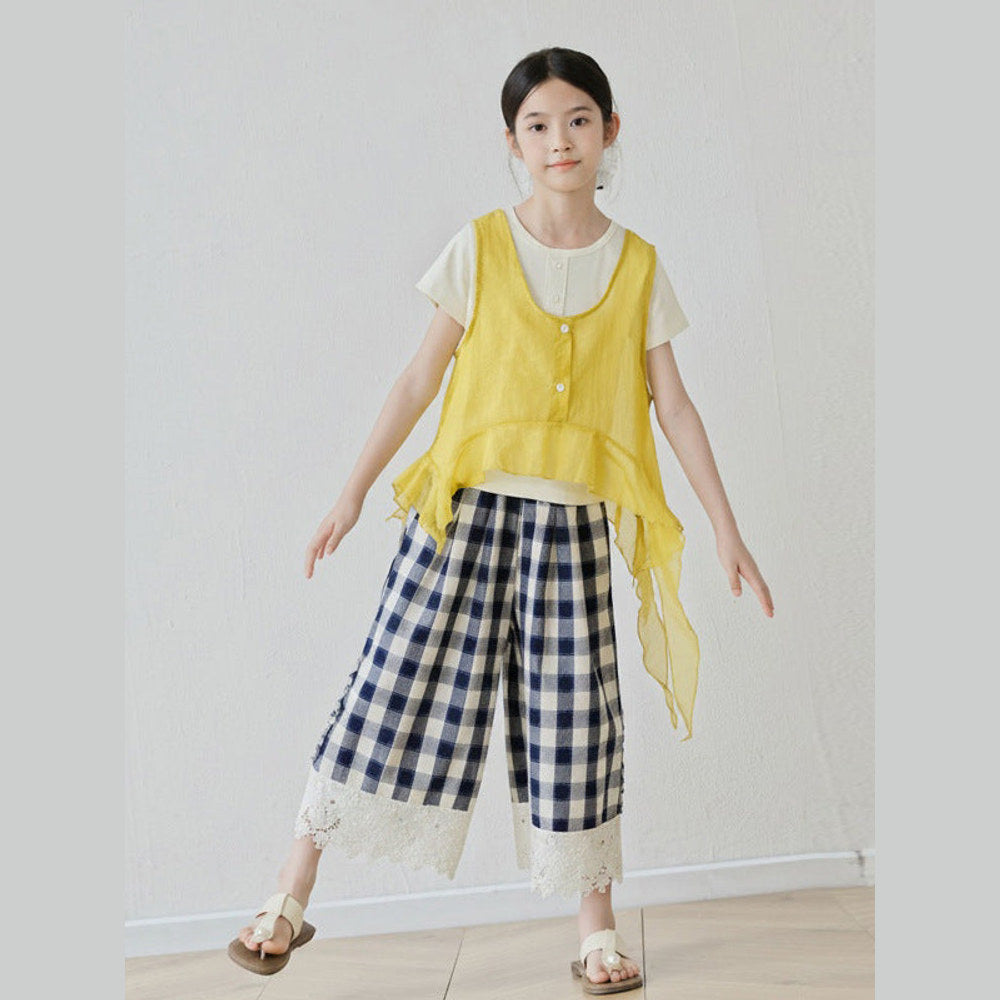 MyKids-USA® Arrival Summer Baby Kids Girls Short Sleeves Color Patchwork T-shirt and Plaid Pants