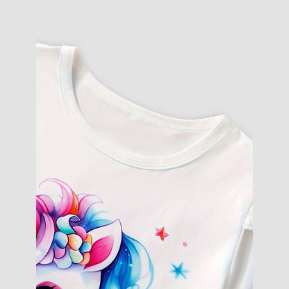 MyKids-USA® Arrival Summer Baby Kids Girls Short Sleeves Stars and Unicorn Pattern T-shirt and Shorts Clothing Set