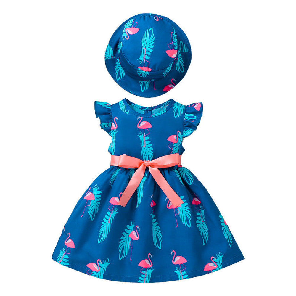 MyKids-USA® Design Summer Baby Kids Girls Fly Sleeves Animals Pattern Dress with Hat Set