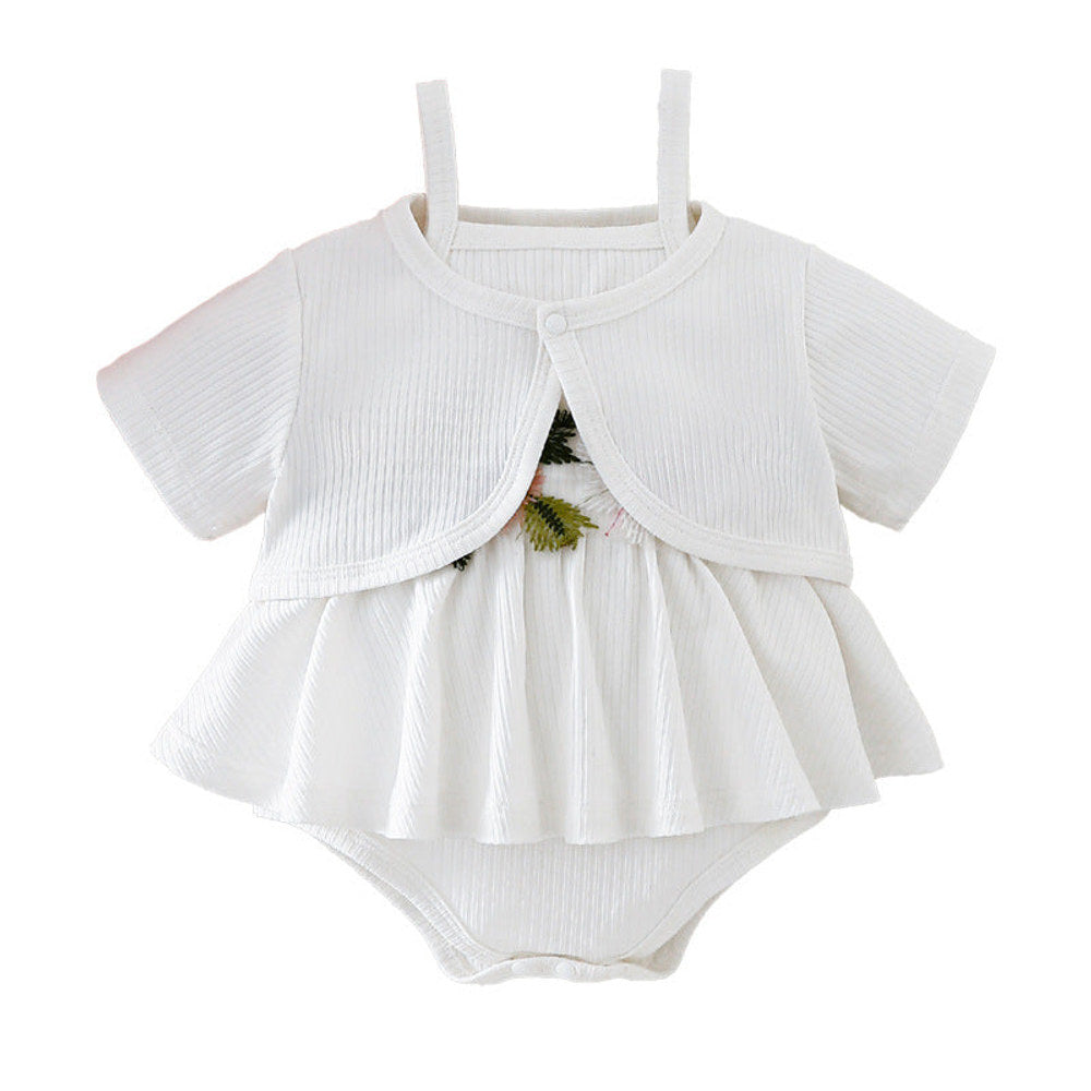 MyKids-USA® Design Summer Baby Kids Girls Short Sleeves Plain Coat with Floral Bodysuit Set