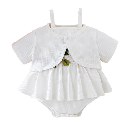 MyKids-USA® Design Summer Baby Kids Girls Short Sleeves Plain Coat with Floral Bodysuit Set