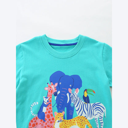 MyKids-USA® Arrival Summer Baby Kids Boys Short Sleeves Animals Cartoon Pattern T-shirt and Shorts Clothing Set