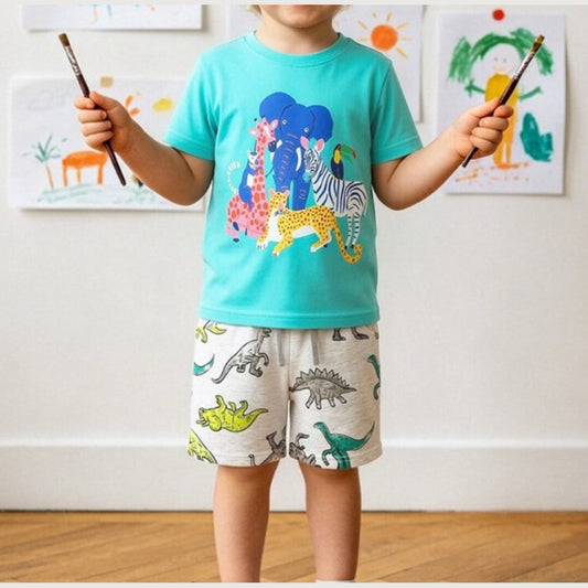 MyKids-USA® Baby Kids Boys Short Sleeves Animals Cartoon Pattern T-shirt and Shorts Clothing Set