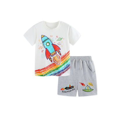 MyKids-USA® Arrival Summer Baby Kids Boys Short Sleeves Cartoon Pattern T-shirt and Shorts Clothing Set