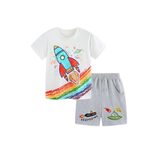 MyKids-USA® Baby Kids Boys Short Sleeves Cartoon Pattern T-shirt and Shorts Clothing Set