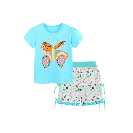 MyKids-USA® Baby Kids Girls Short Sleeves Cartoon Pattern T-shirt and Shorts Clothing Set