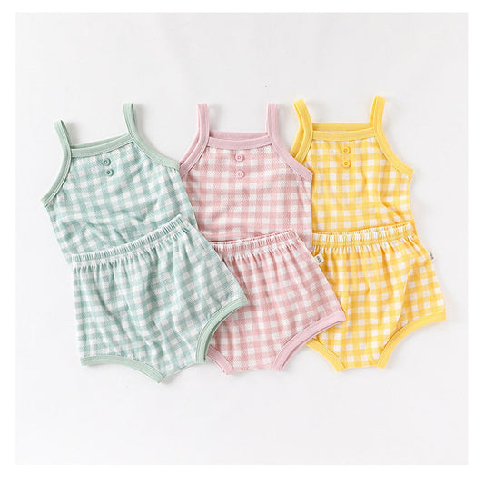 MyKids-USA® Design Baby Kids Girls Sleeveless Plaid Vest with Shorts Set