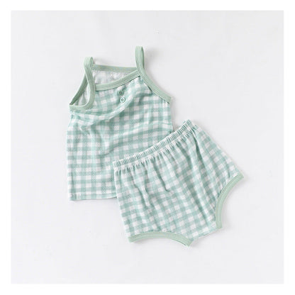 MyKids-USA® Design Summer Baby Kids Girls Sleeveless Plaid Vest with Shorts Set