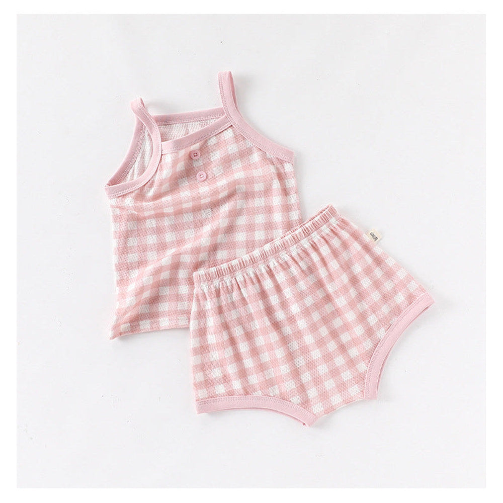 MyKids-USA® Design Summer Baby Kids Girls Sleeveless Plaid Vest with Shorts Set