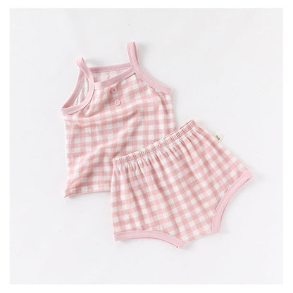 MyKids-USA® Design Summer Baby Kids Girls Sleeveless Plaid Vest with Shorts Set