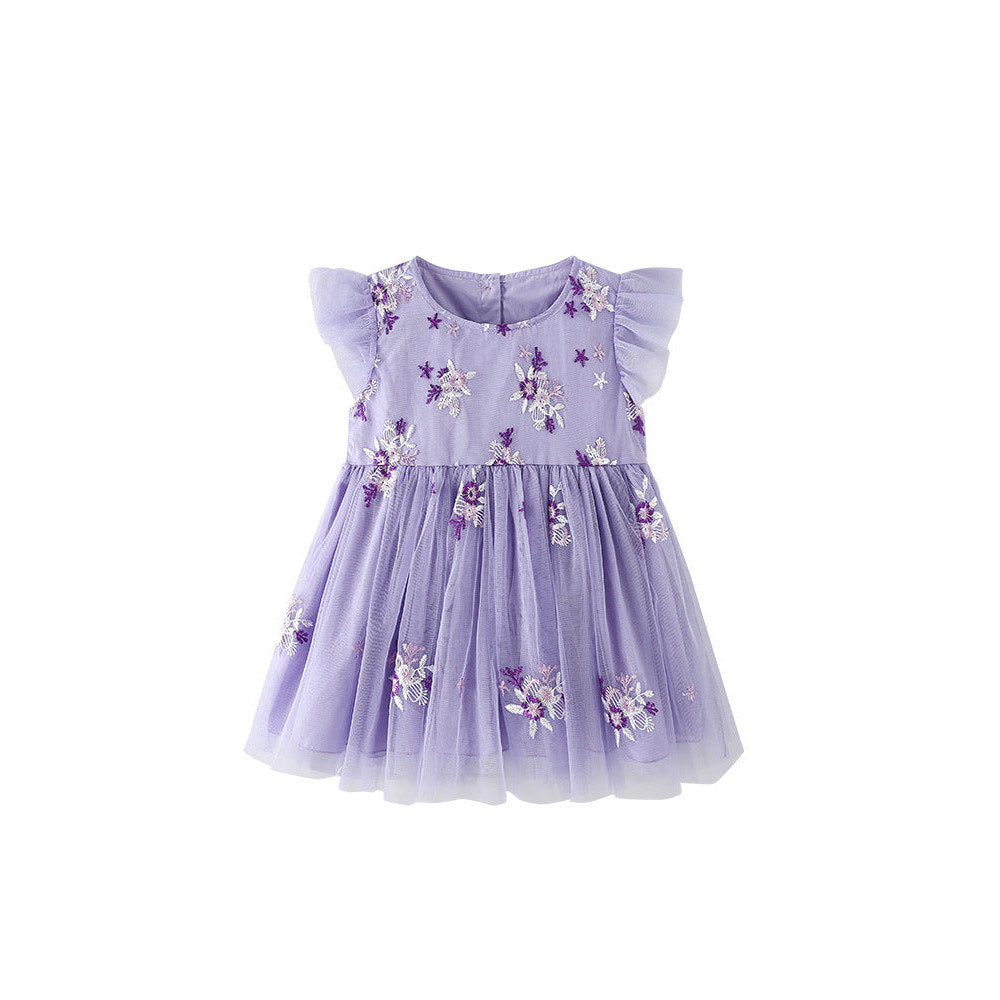 MyKids-USA® Summer Baby Kids Girls Fly Sleeves Flowers Embroidered Pattern Dress
