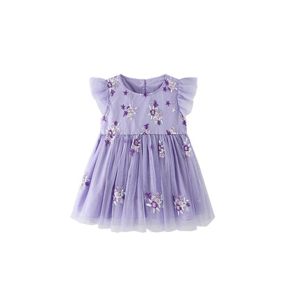 MyKids-USA® Summer Baby Kids Girls Fly Sleeves Flowers Embroidered Pattern Dress