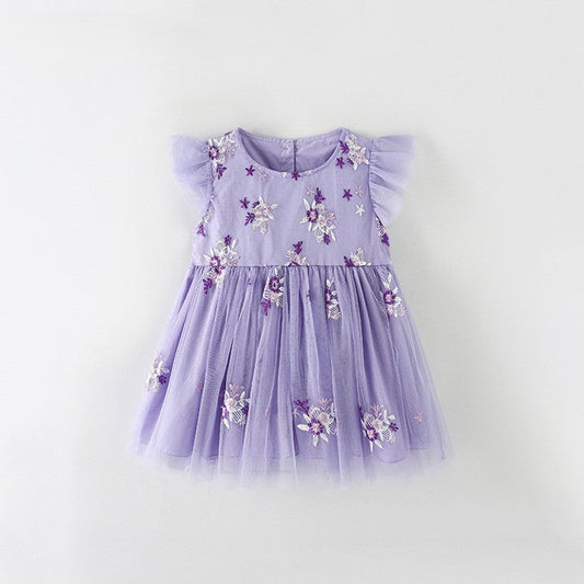 MyKids-USA® Baby Kids Girls Fly Sleeves Flowers Embroidered Pattern Dress