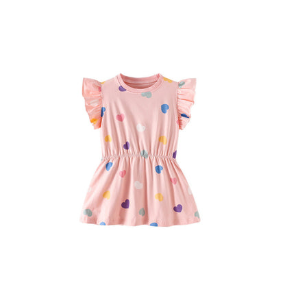 MyKids-USA® Summer Baby Kids Girls Fly Sleeves Hearts Pattern Dress