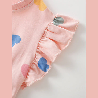 MyKids-USA® Summer Baby Kids Girls Fly Sleeves Hearts Pattern Dress