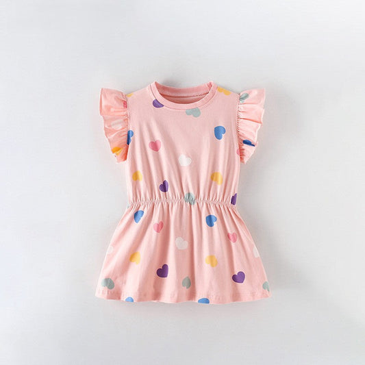 MyKids-USA® Baby Kids Girls Fly Sleeves Hearts Pattern Dress