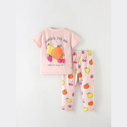 MyKids-USA® Arrival Summer Baby Kids Girls Short Sleeves Fruits Pattern T-shirt and Pants Clothing Set