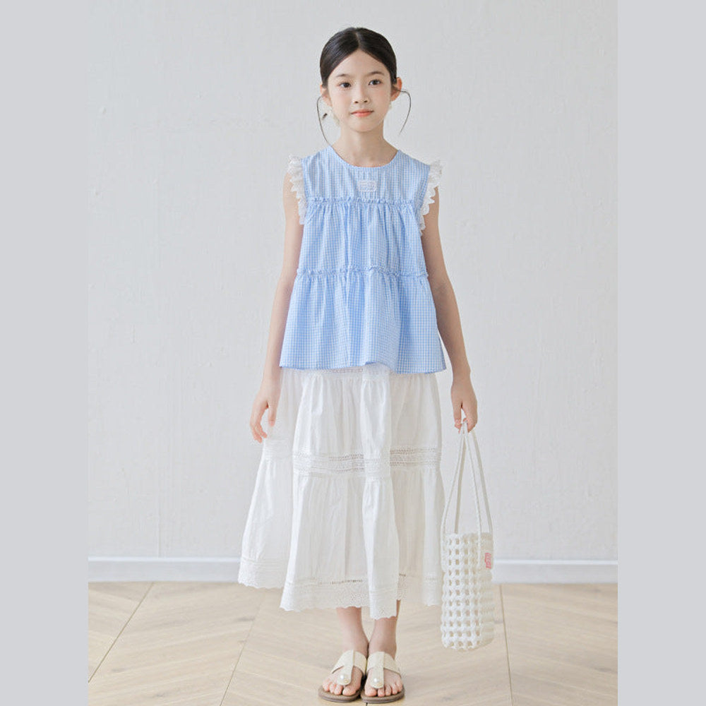 MyKids-USA® Arrival Summer Baby Kids Girls Sleeveless Plaid Vest and White Skirt