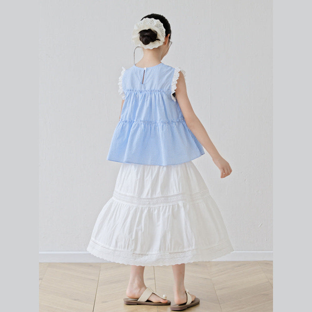 MyKids-USA® Arrival Summer Baby Kids Girls Sleeveless Plaid Vest and White Skirt