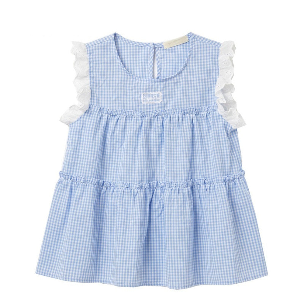 MyKids-USA® Arrival Summer Baby Kids Girls Sleeveless Plaid Vest and White Skirt