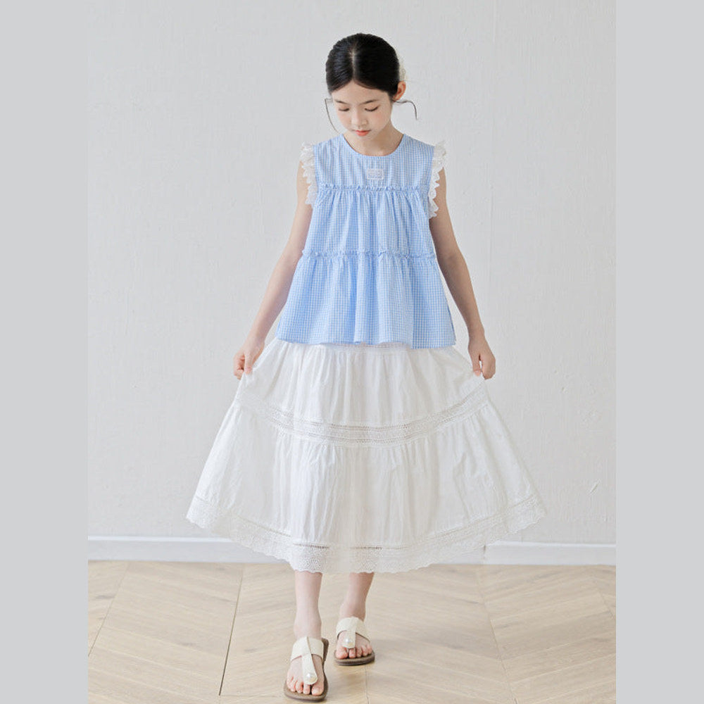 MyKids-USA® Arrival Summer Baby Kids Girls Sleeveless Plaid Vest and White Skirt